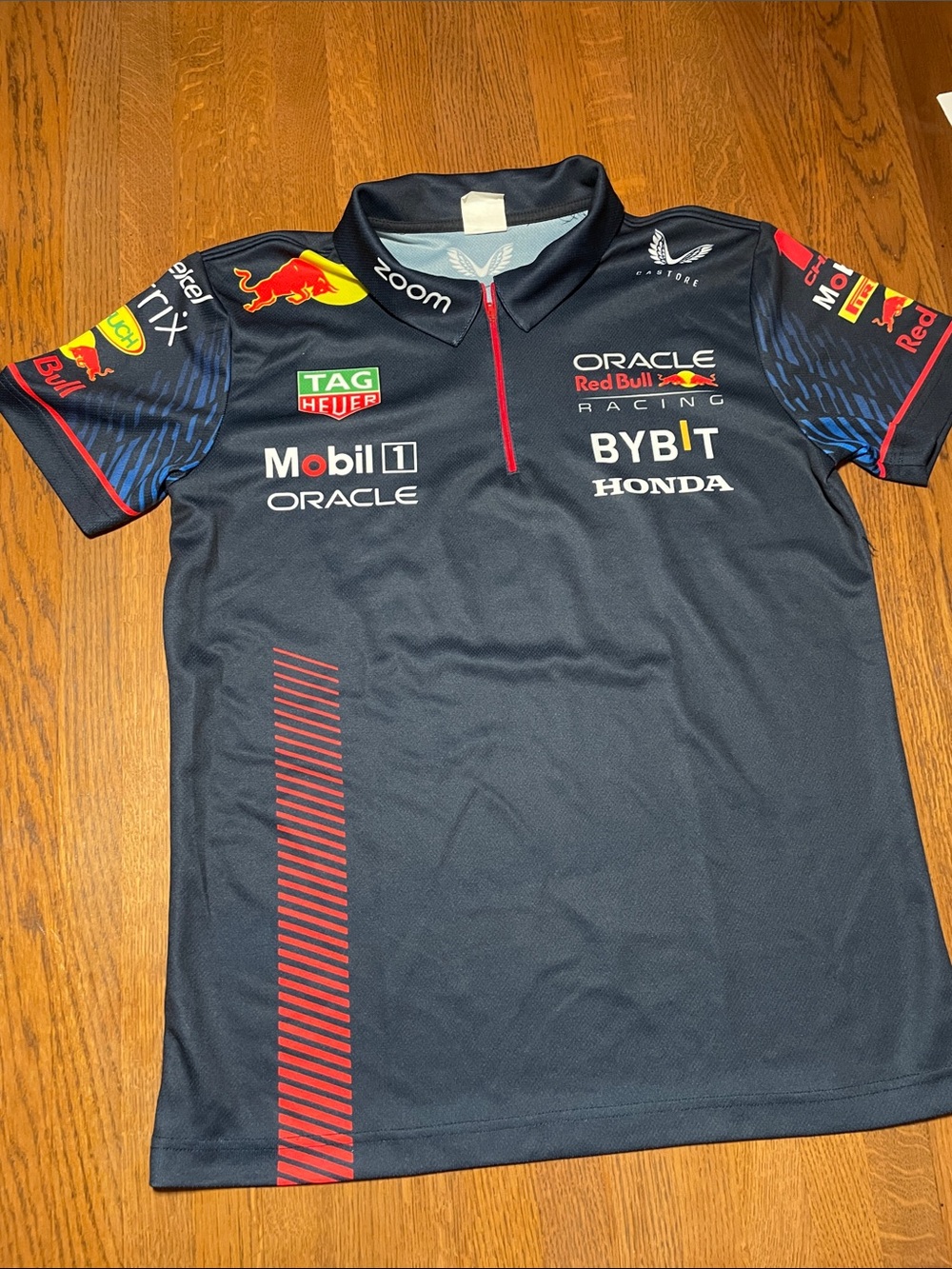 Men's Navy Polo with Red Bull Accents